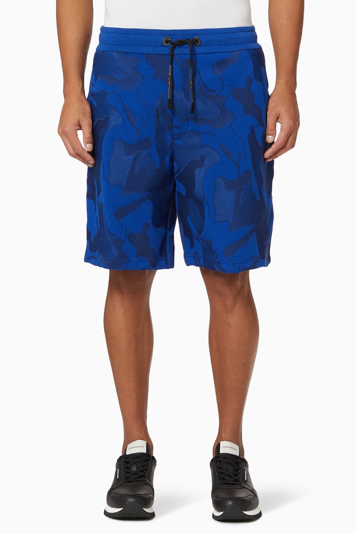 

Camo Double Jersey Shorts, Blue