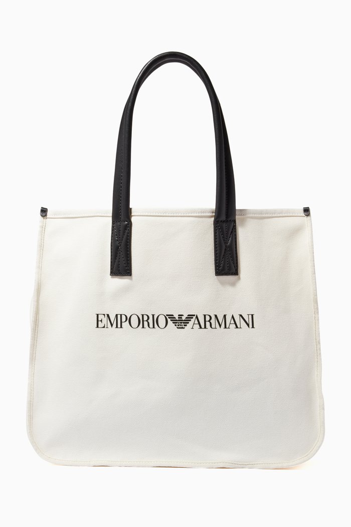 

EA Eagle Tote Bag in Canvas, White