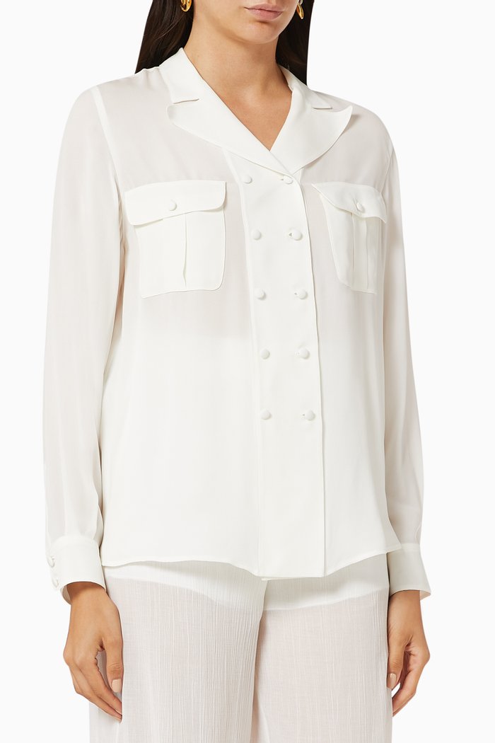 

Double Button Silk Georgette Shirt, White