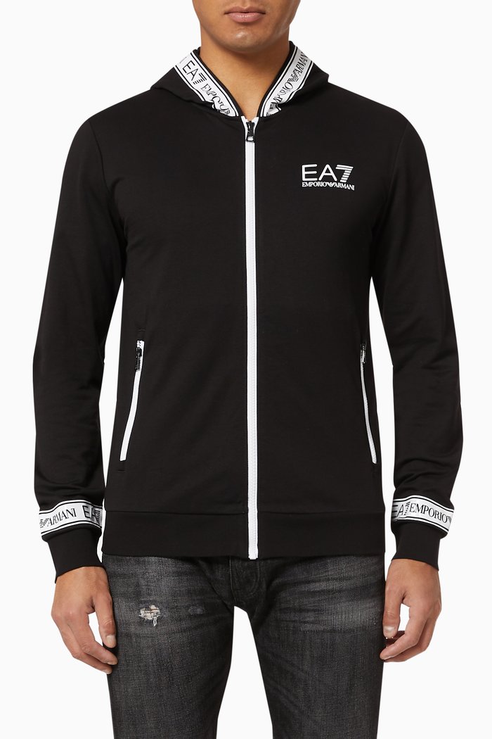 

EA7 Tape Hooded Jersey Sweatshirt, Black