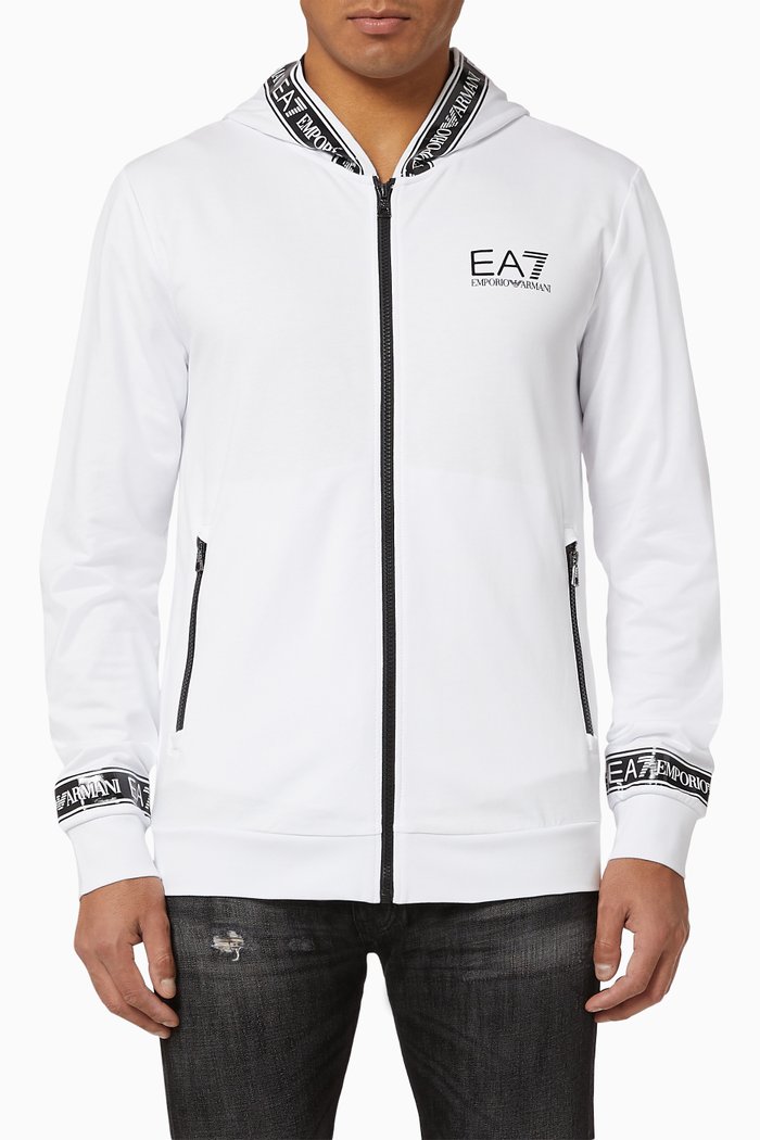 

EA7 Tape Hooded Jersey Sweatshirt, White
