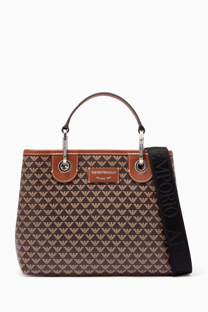 MY EA Small Shopper Bag in Eco Leather, Brown