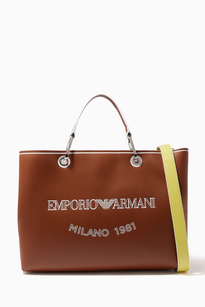 

My EA Medium Tote Bag in Eco Leather, Brown