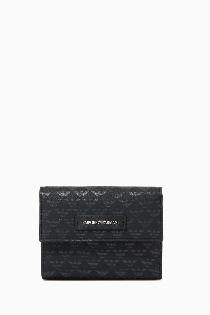 

EA Monogram Trifold Wallet in Eco Leather, Black