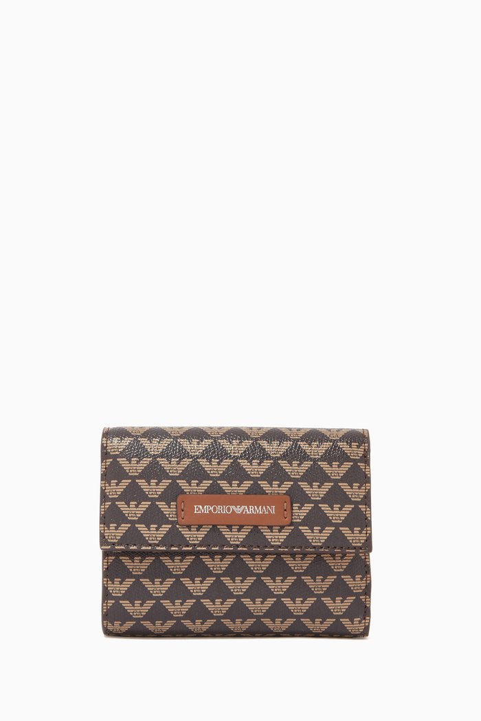 

EA Monogram Trifold Wallet in Eco Leather, Brown