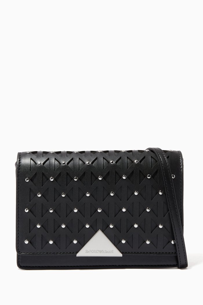 

Elle Lasercut Crossbody Bag in Leather, Black