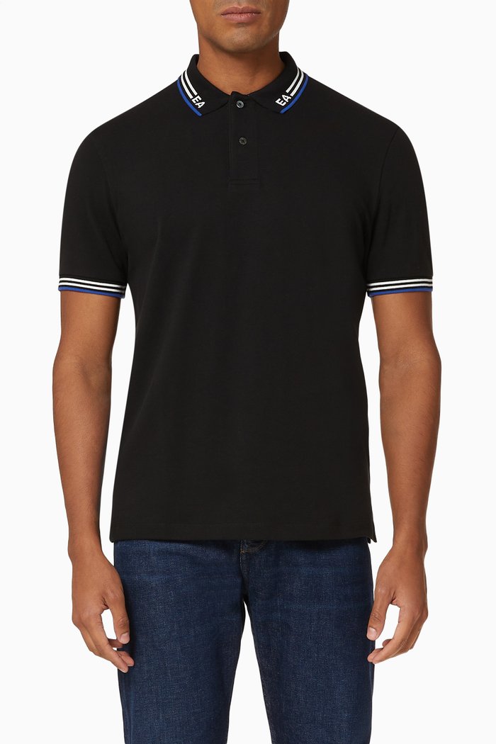 

EA Logo Collar Cotton Polo Shirt, Black