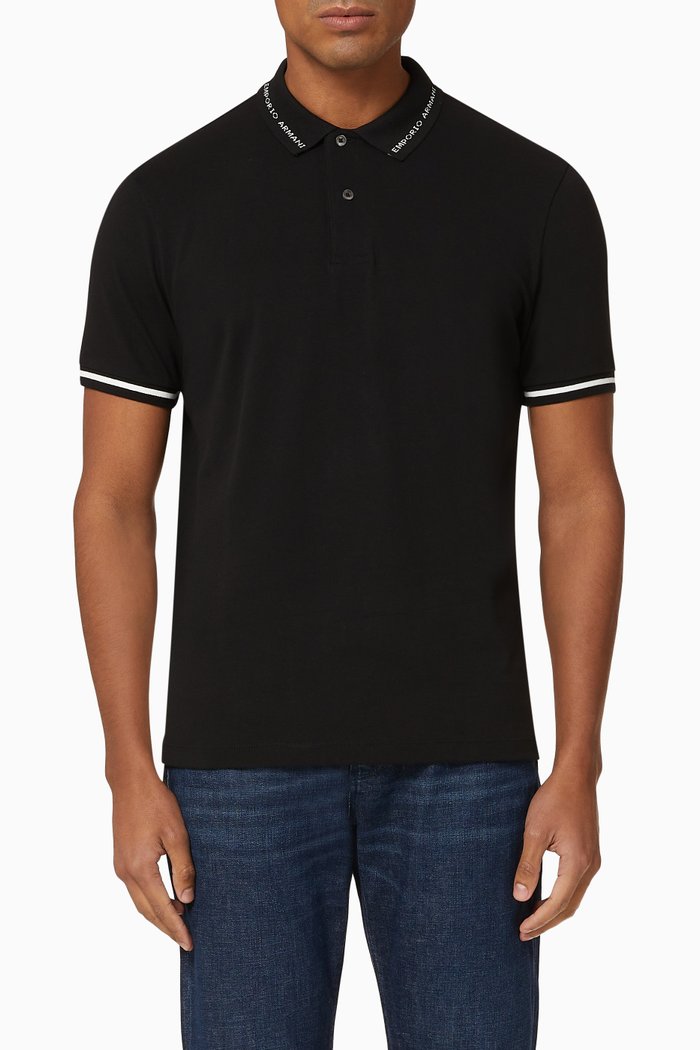

EA Logo Collar Cotton Polo Shirt, Black