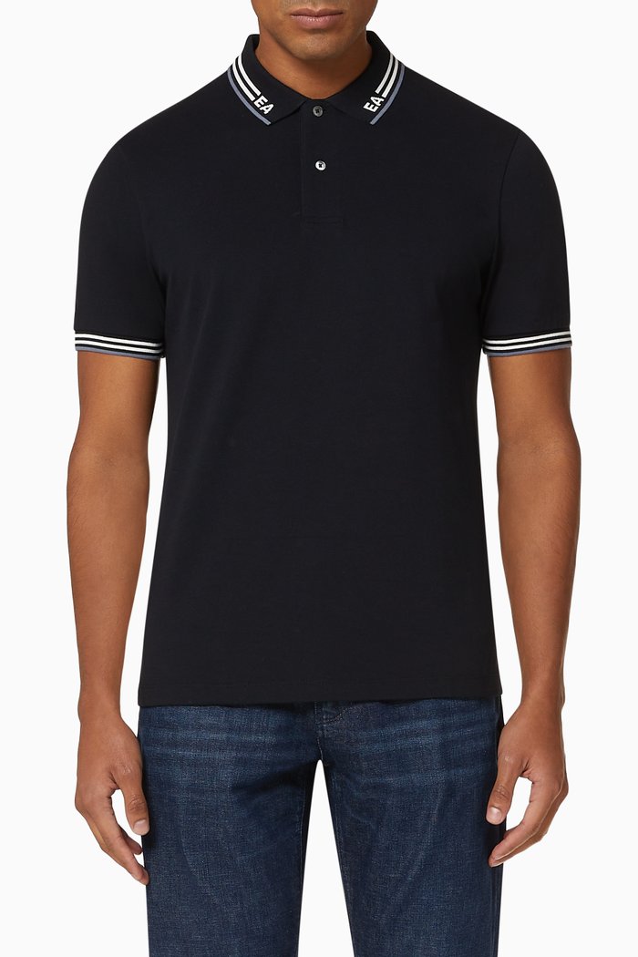 

EA Logo Collar Cotton Polo Shirt, Blue