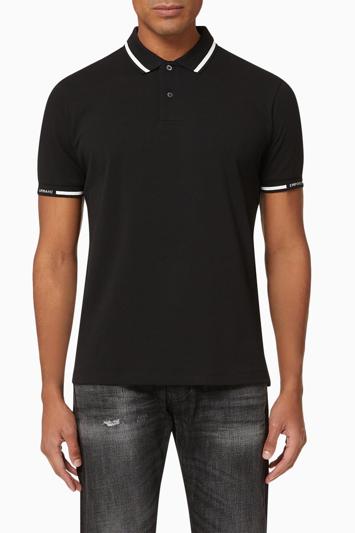 

EA Logo Collar Cotton Polo Shirt, Black