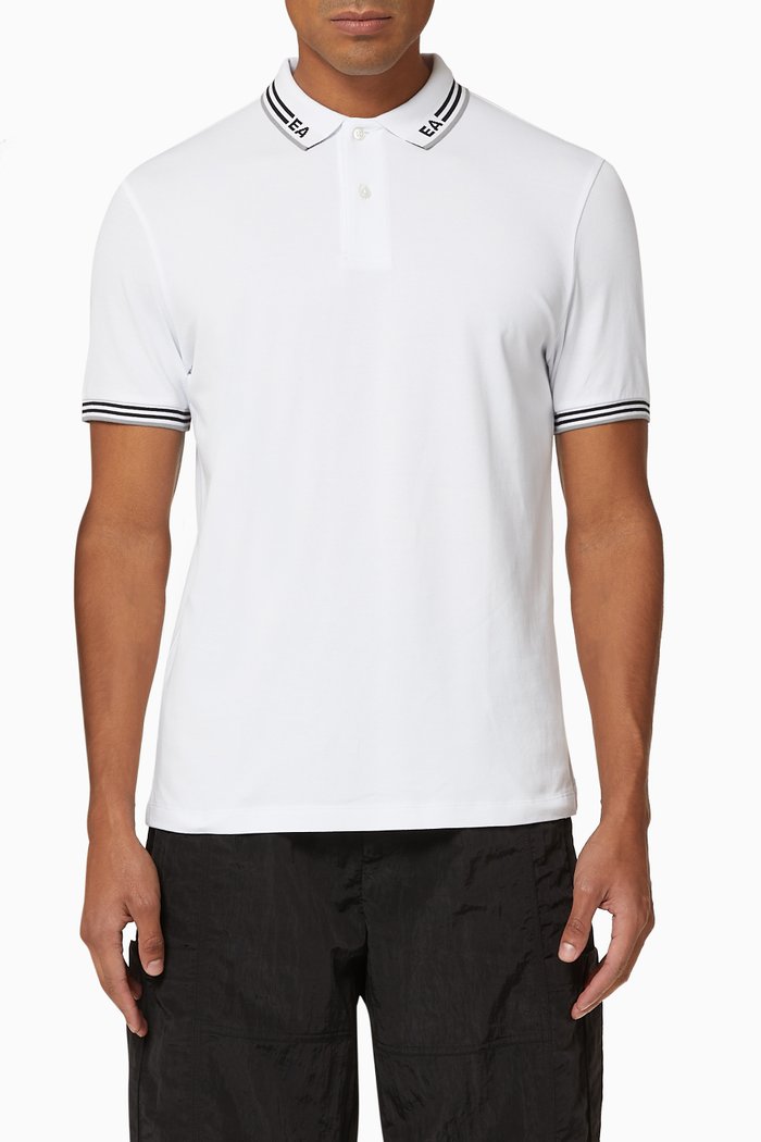 EA Logo Collar Cotton Polo Shirt, Neutral