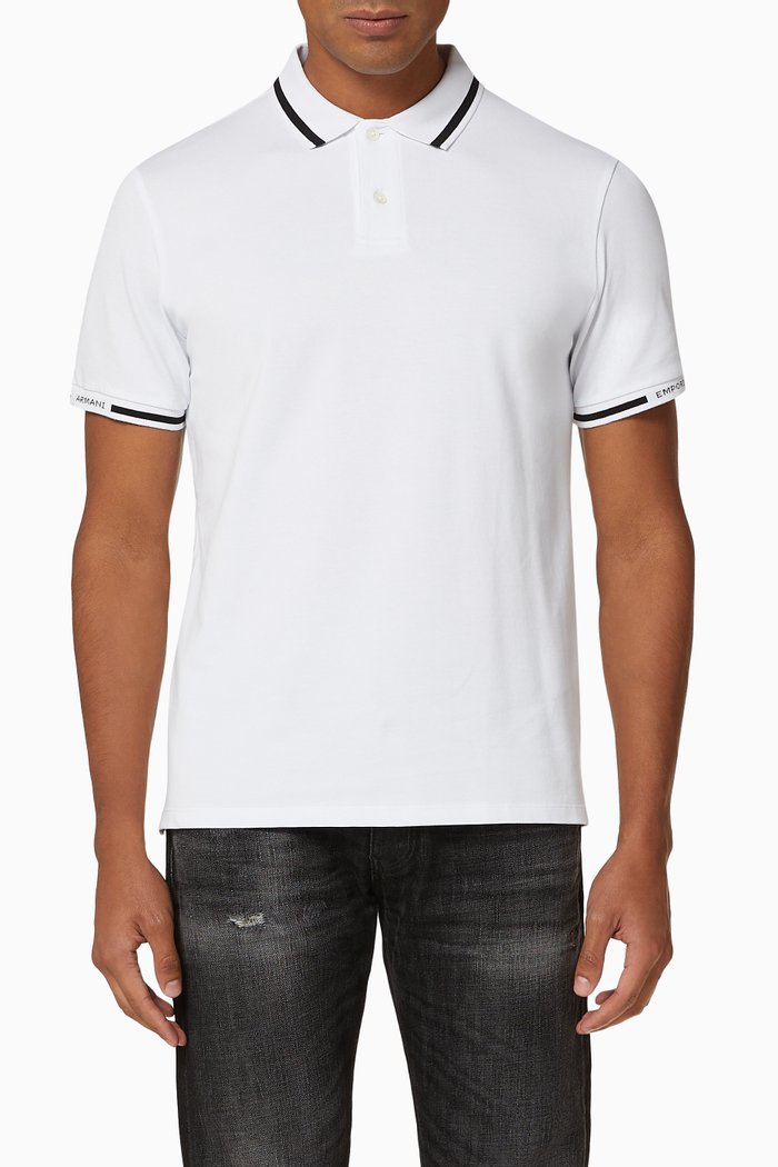 

EA Logo Collar Cotton Polo Shirt, White