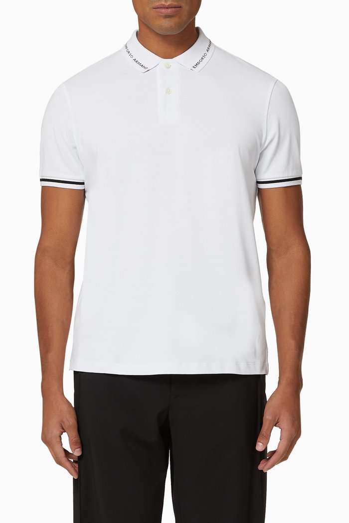 

EA Logo Collar Cotton Polo Shirt, White