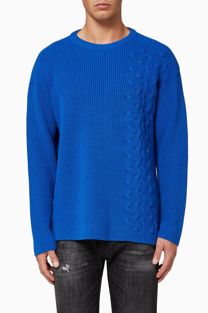 Rib & Cable Knit Sweater, Blue