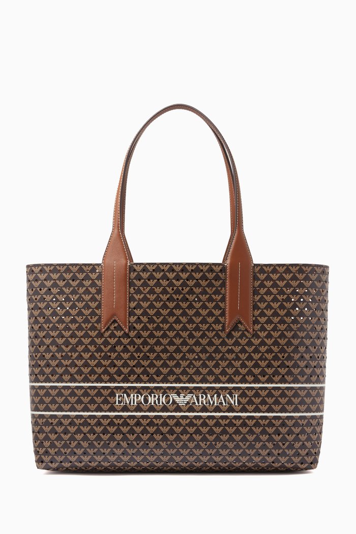 

EA Monogram Tote Bag in Eco Leather, Brown