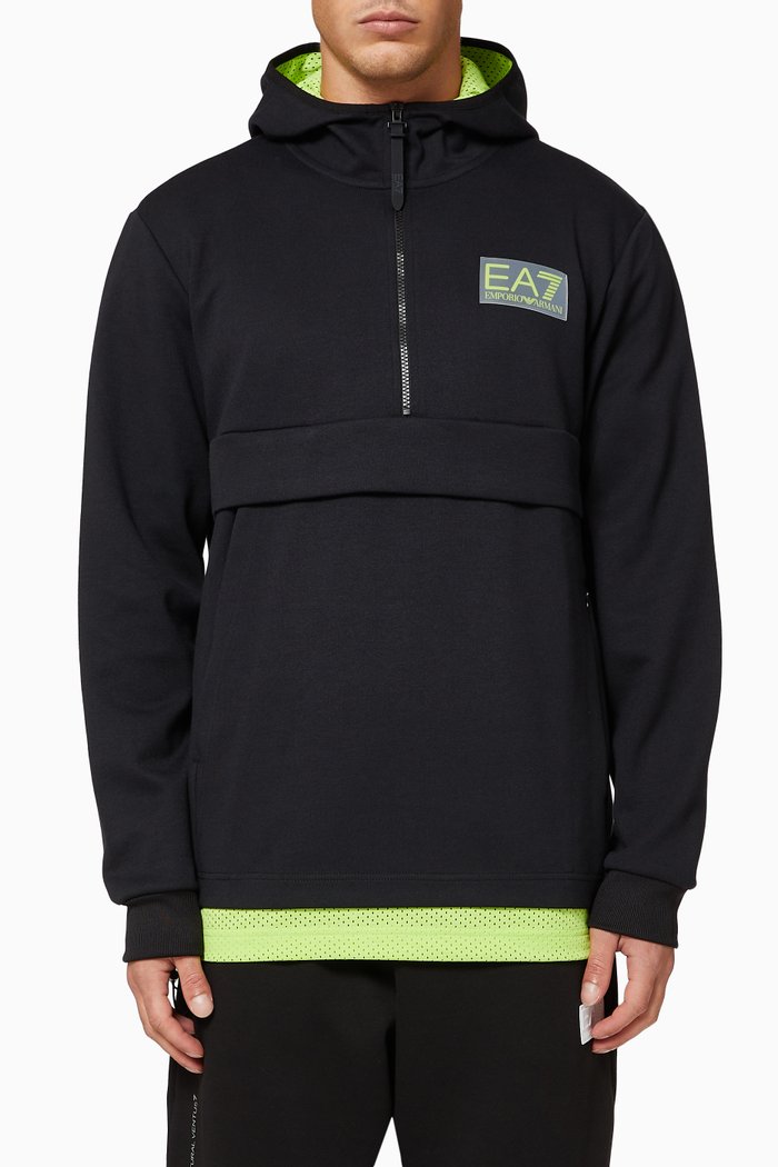 

EA7 Neon Hooded Jersey Sweatshirt, Black