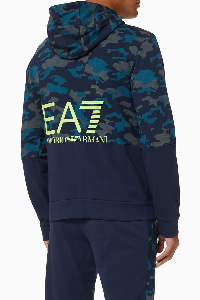

EA7 Camo Hooded Jersey Sweatshirt, Blue