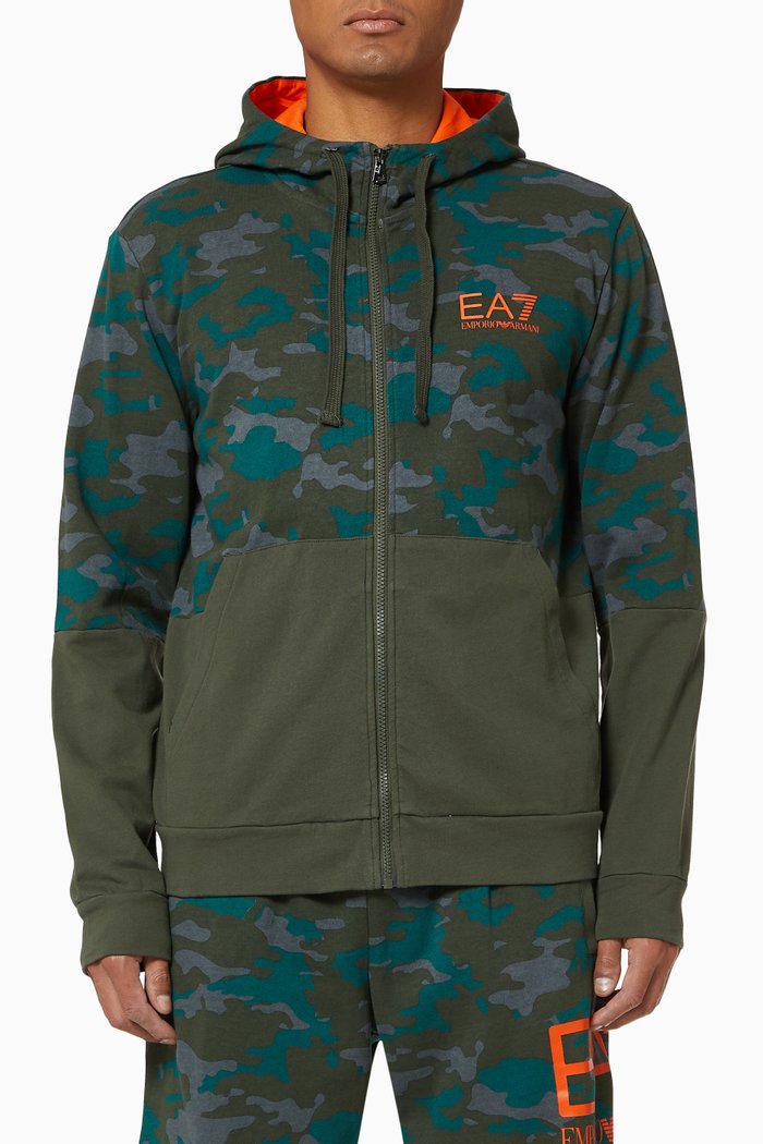 

EA7 Camo Hooded Jersey Sweatshirt, Green