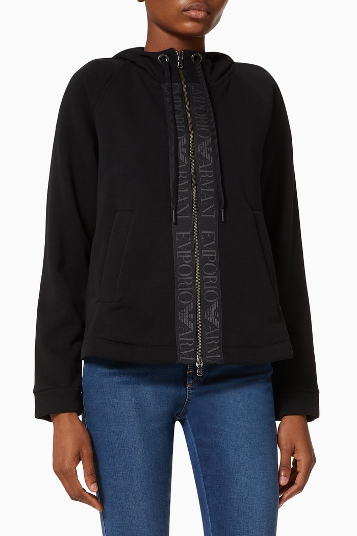 

EA Logo Tape Hooded Jersey Sweatshirt, Black