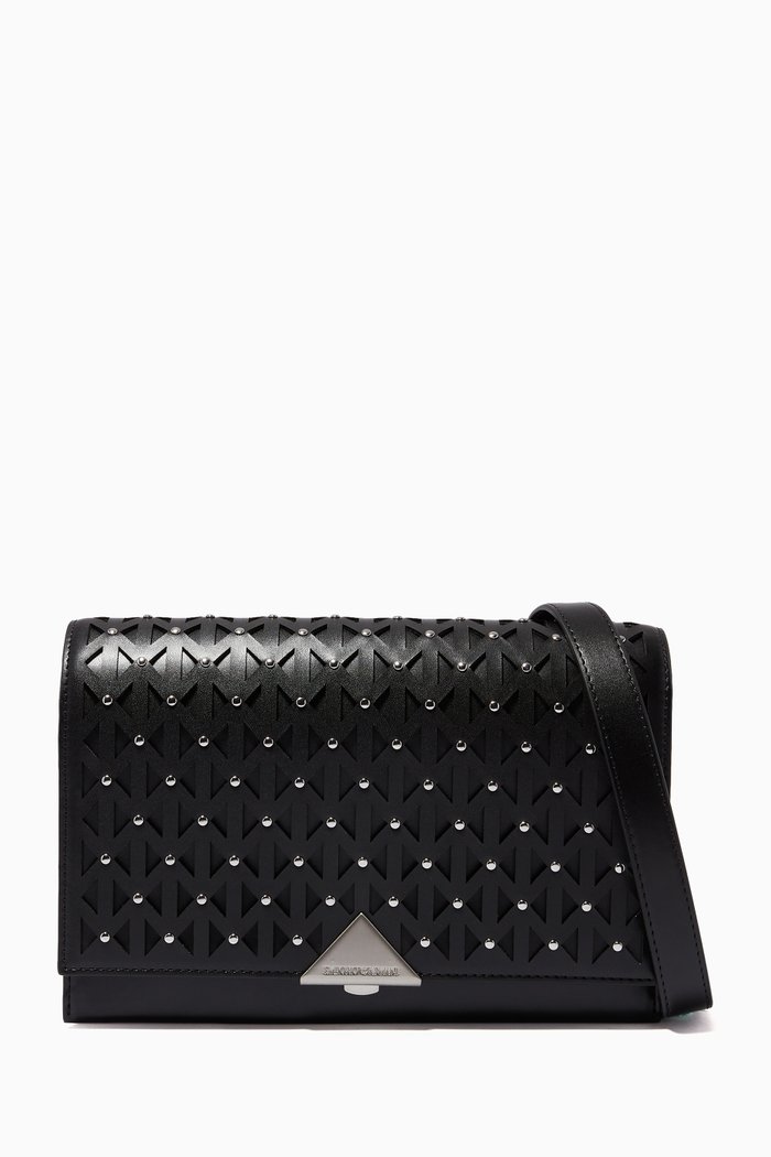 Elle Lasercut Crossbody Bag in Leather, Black