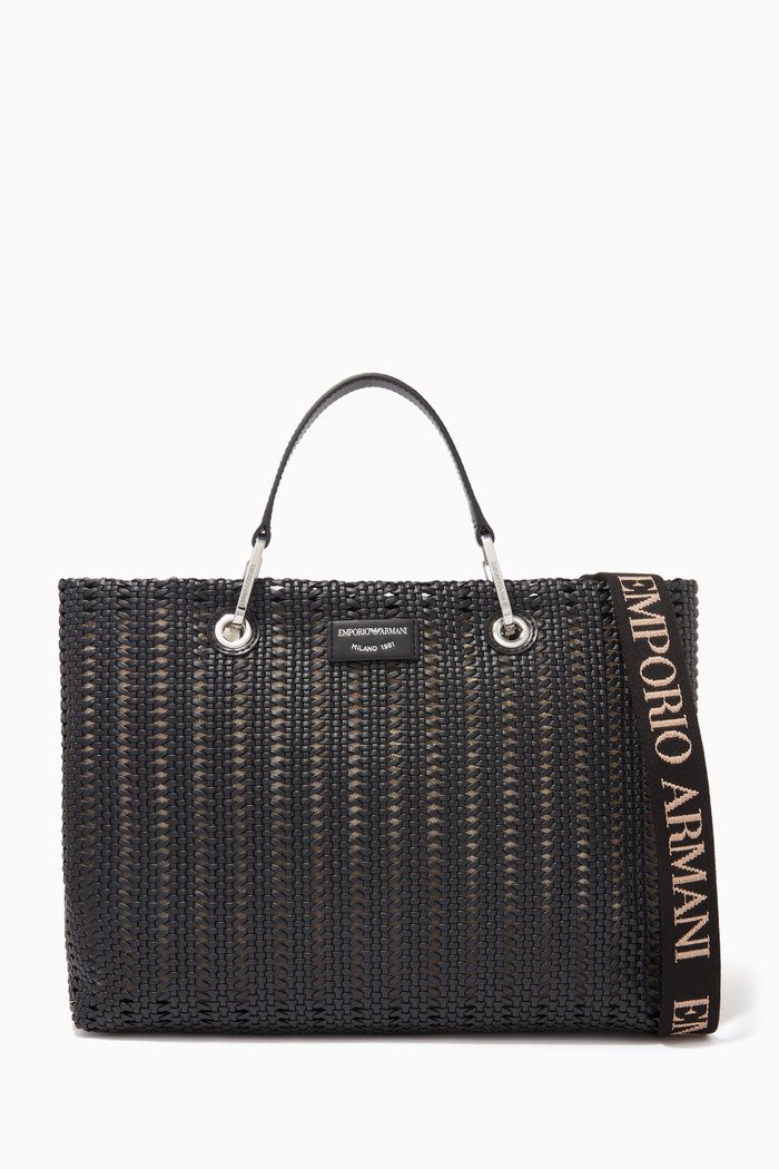 

MY EA Medium Shopper Bag in Basket Weave, Black