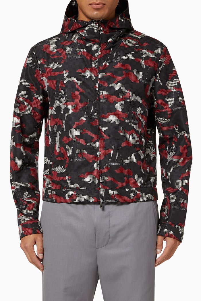 

EA Monogram Camo Hooded Jacket, Black