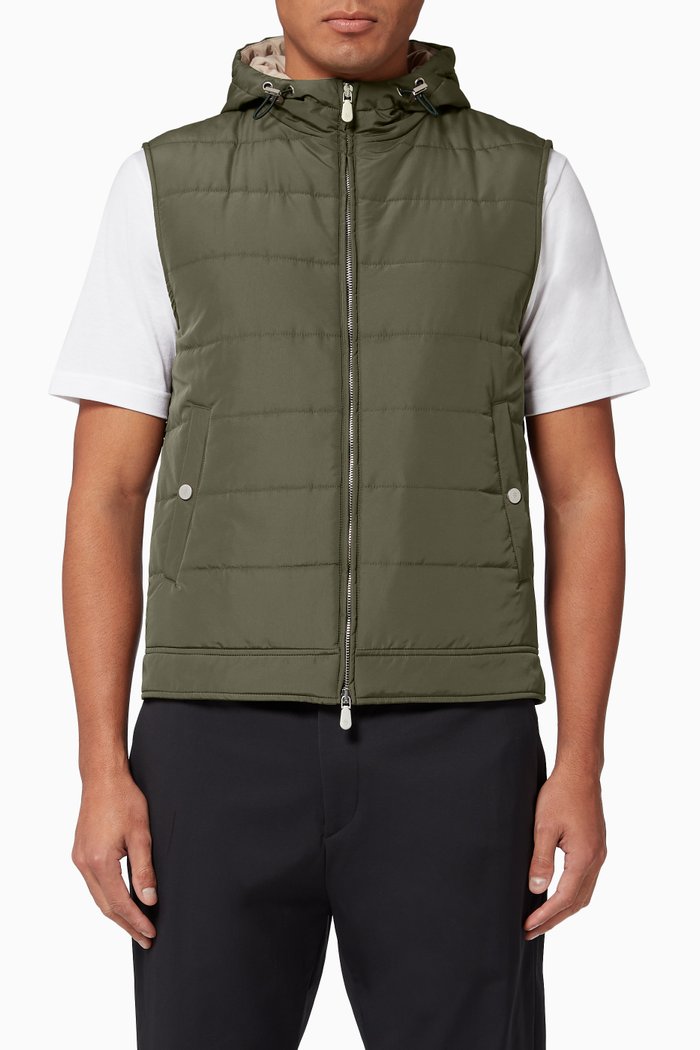 

Hooded Gilet in Padded Nylon, Green
