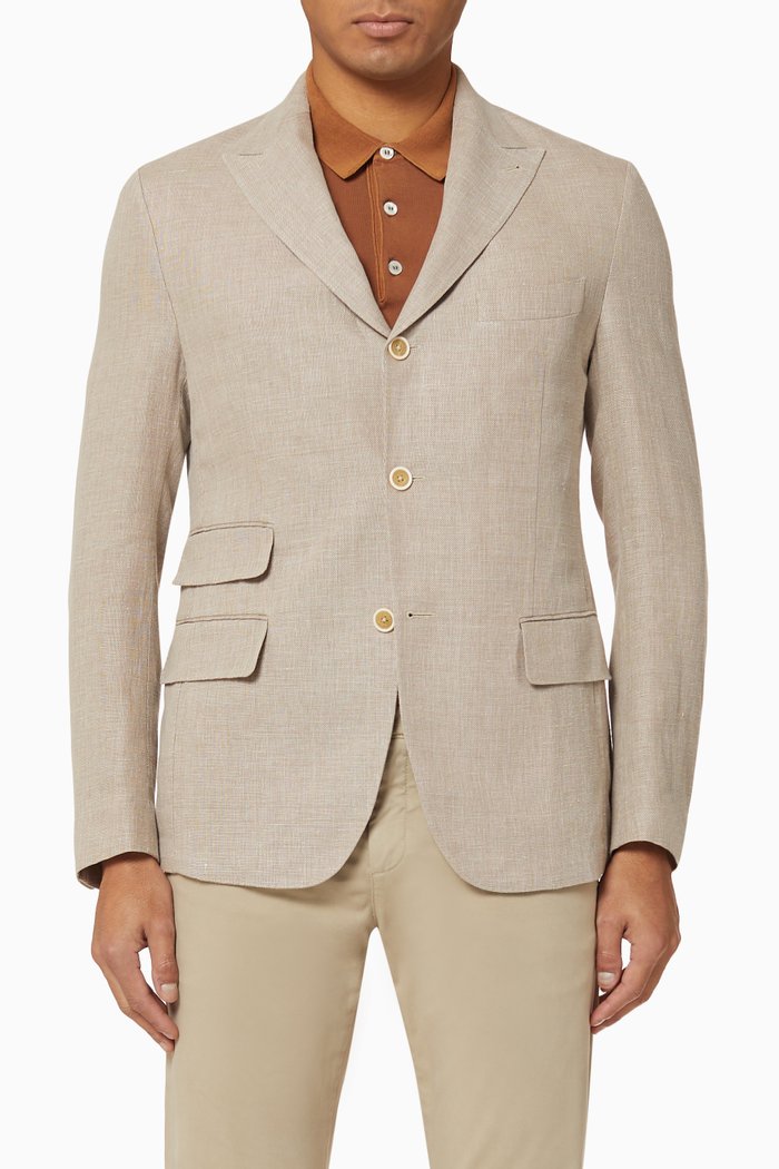 

Linen Cotton Single-breasted Jacket, Neutral