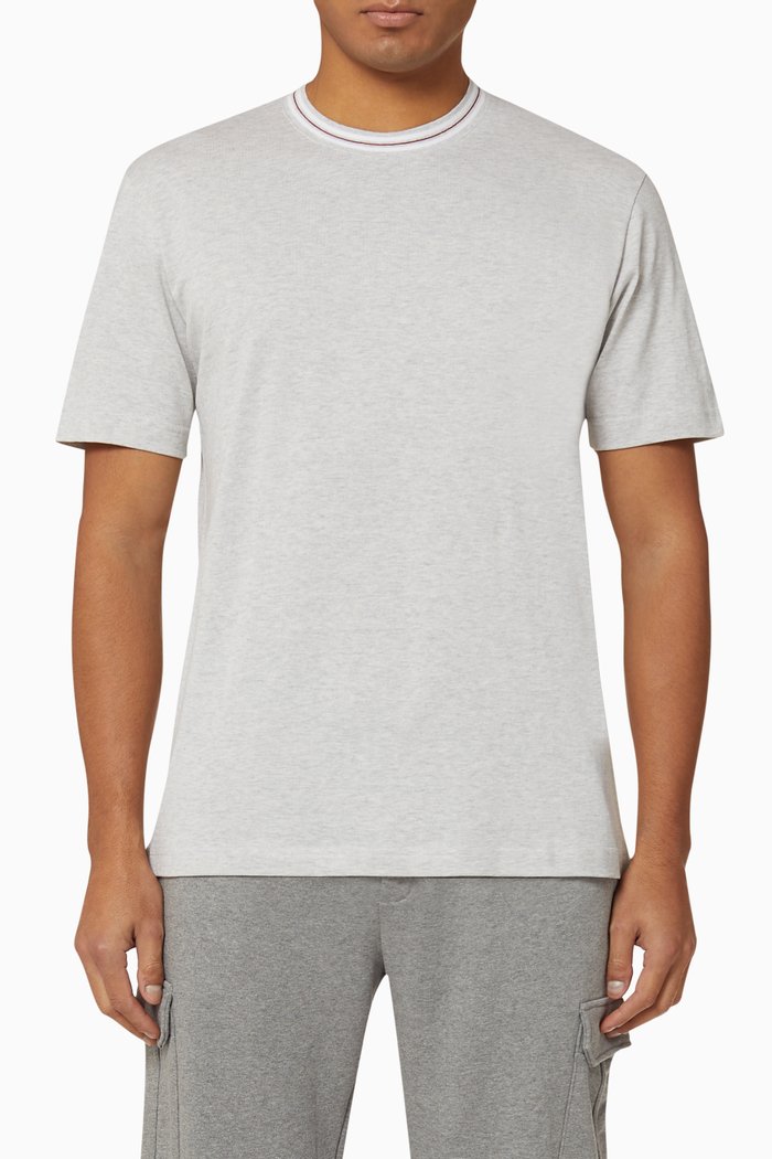 

Giza Cotton Sporty Crew T-shirt with Contrast Neck, Grey