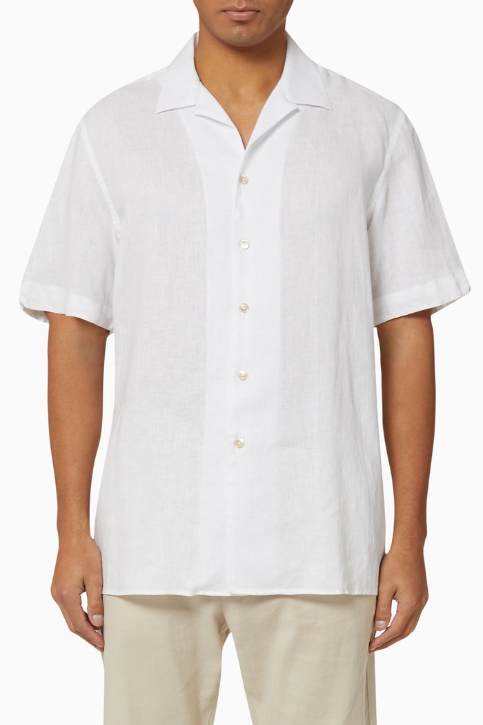 Mélangé Slub Linen Bowling Shirt, White