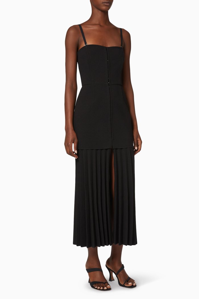 

Pleated Midi Shift Dress, Black
