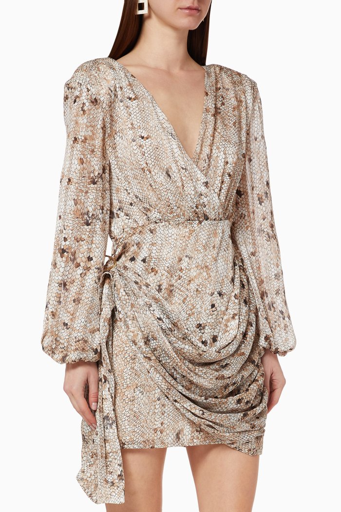 

Caraway Snakeskin-Print Dress, Neutral