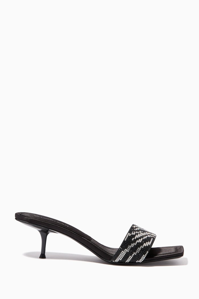 

Jessi 60 Crystal Zebra Mules in Leather, Black