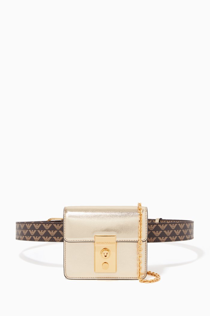 

EA Mini Eagle Belt Bag in Leather, Gold