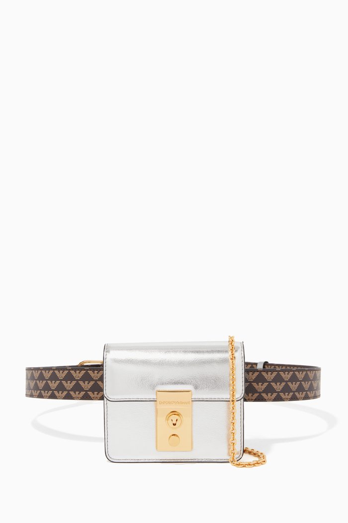 

EA Mini Eagle Belt Bag in Leather, Silver
