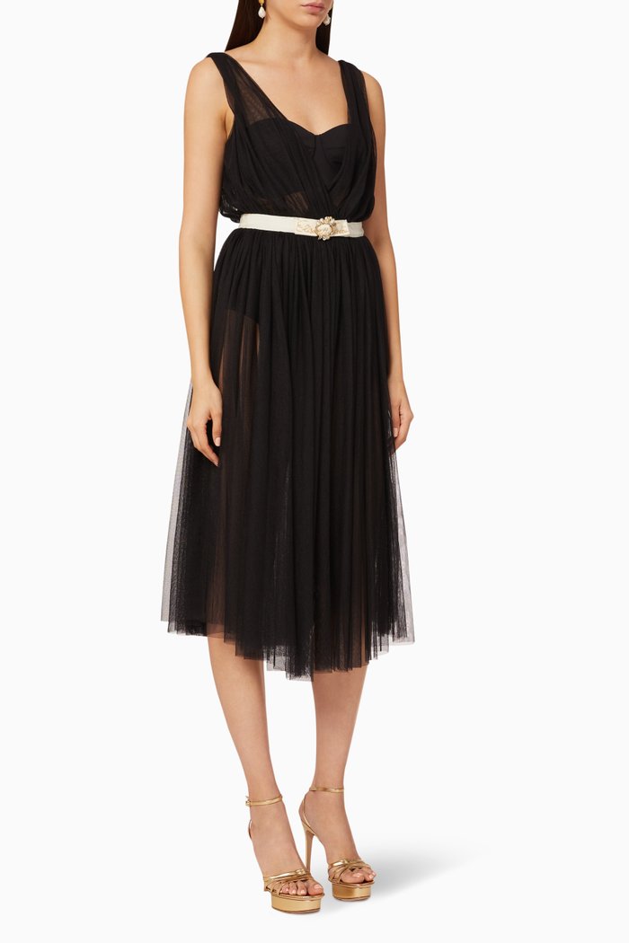 

Gathered Tulle Dress, Black