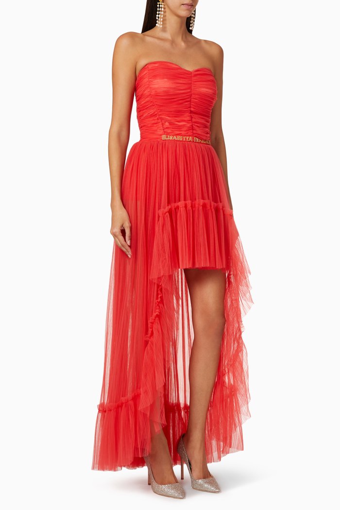 

High-Low Tulle Dress, Red