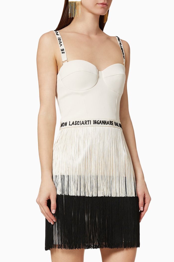 

Fringed Crêpe Mini Dress, White