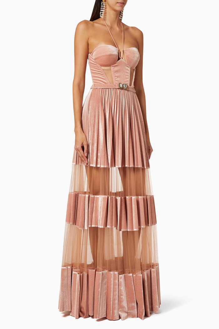 

Pleated Velvet Maxi Dress, Rose gold