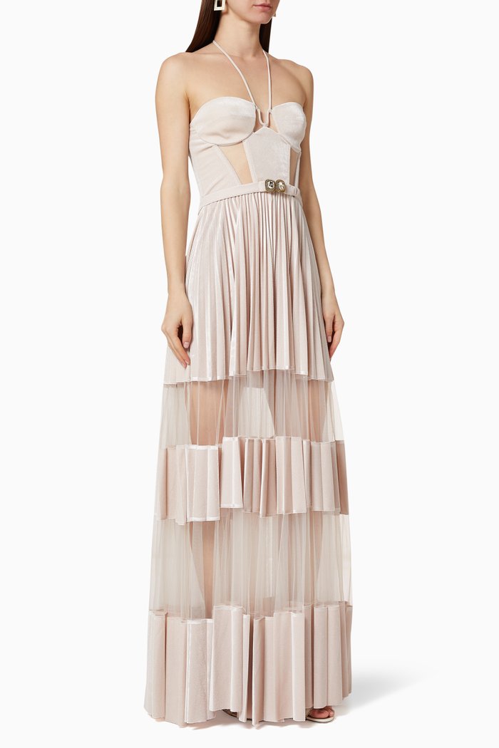 

Pleated Velvet Maxi Dress, White