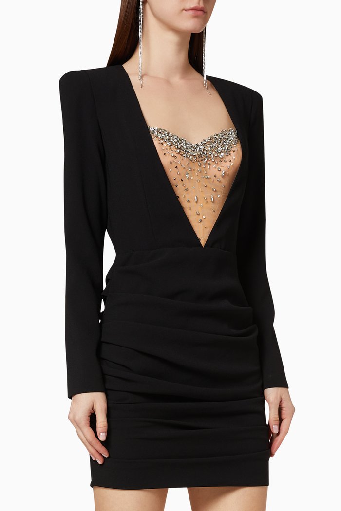 

Draped Crêpe Mini Dress, Black