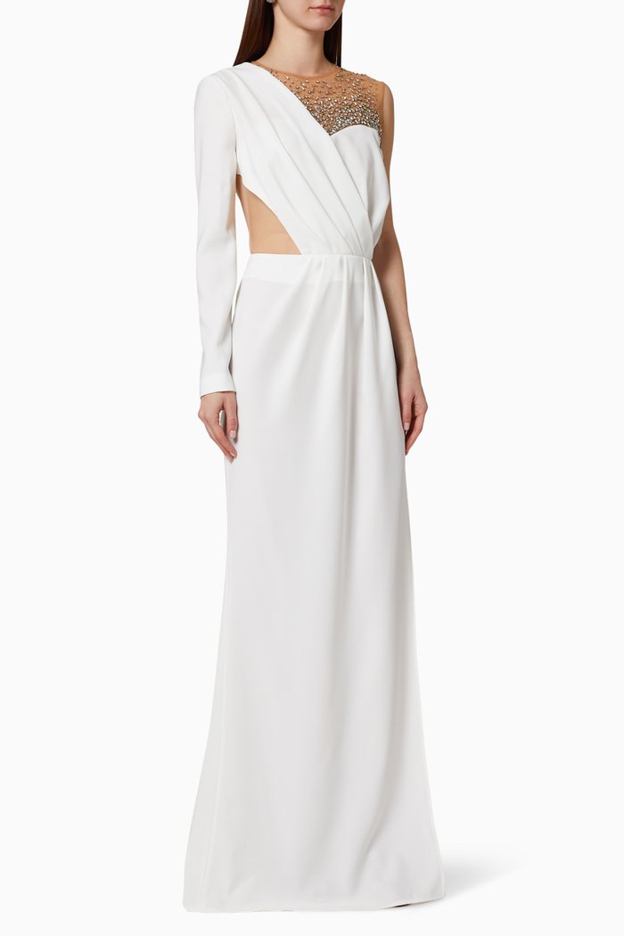 

Asymmetric Crêpe Maxi Dress, White