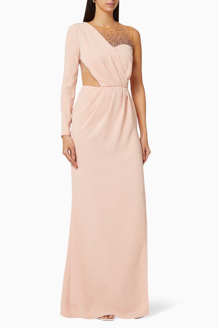 

Asymmetric Crêpe Maxi Dress, Pink