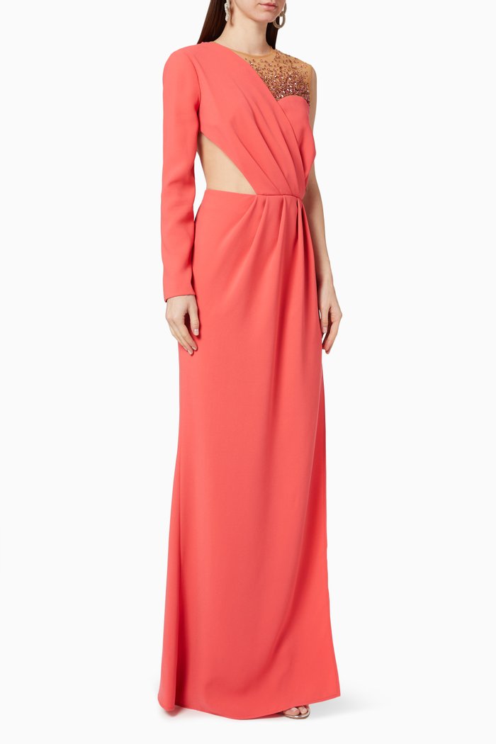 

Asymmetric Crêpe Maxi Dress, Red