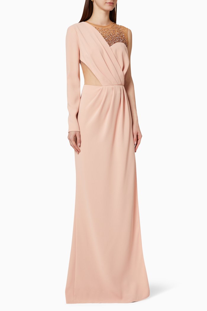 

Asymmetric Crêpe Maxi Dress, Rose gold