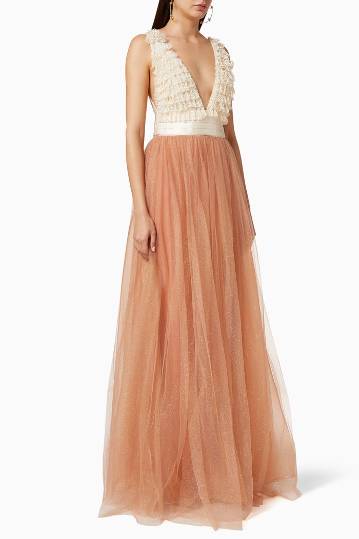 

Sequin Bead Tulle Maxi Dress, White