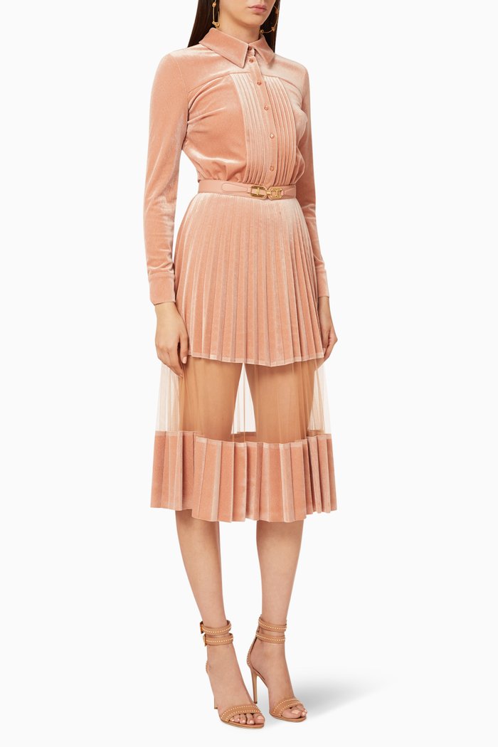 

Pleated Velvet Midi Dress, Rose gold