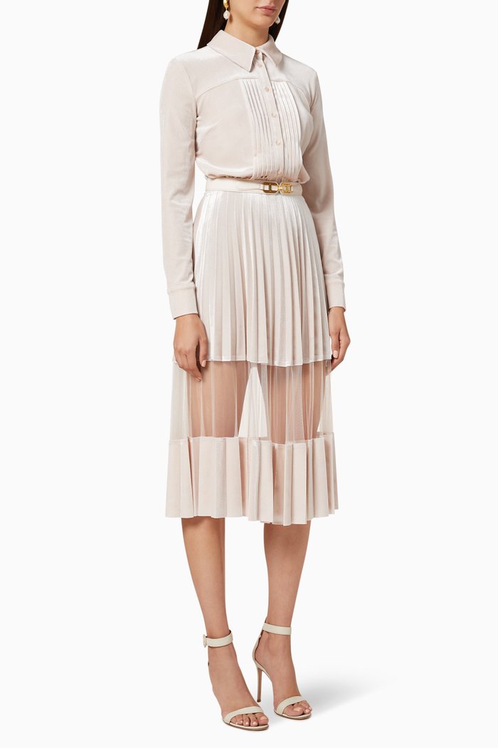 Pleated Velvet Midi Dress, White