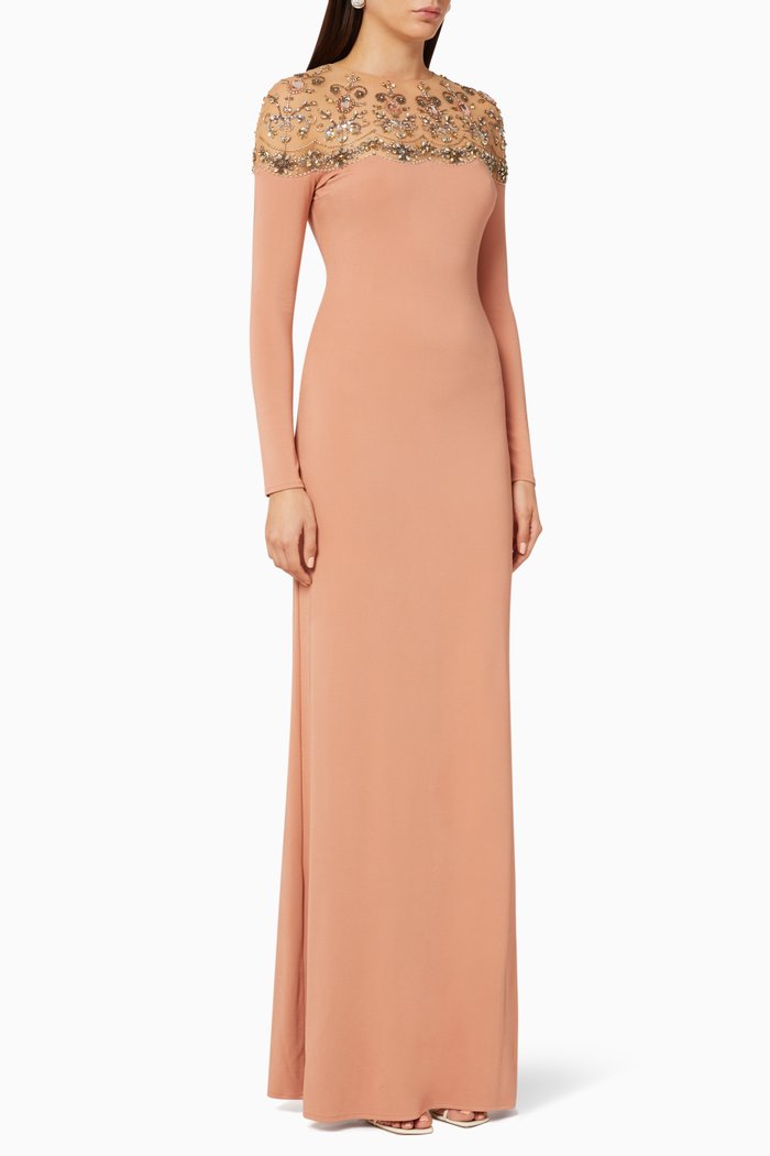 

Rhinestone Sequin Viscose Maxi Dress, Rose gold