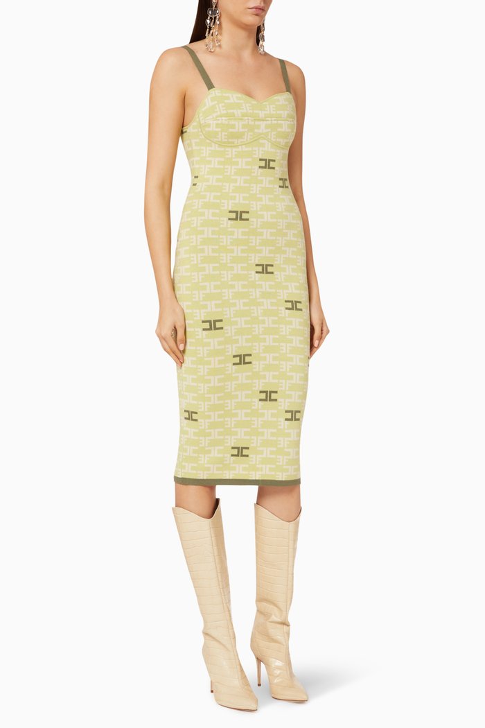 

Monogram Logo Knit Bodycon Dress, Green